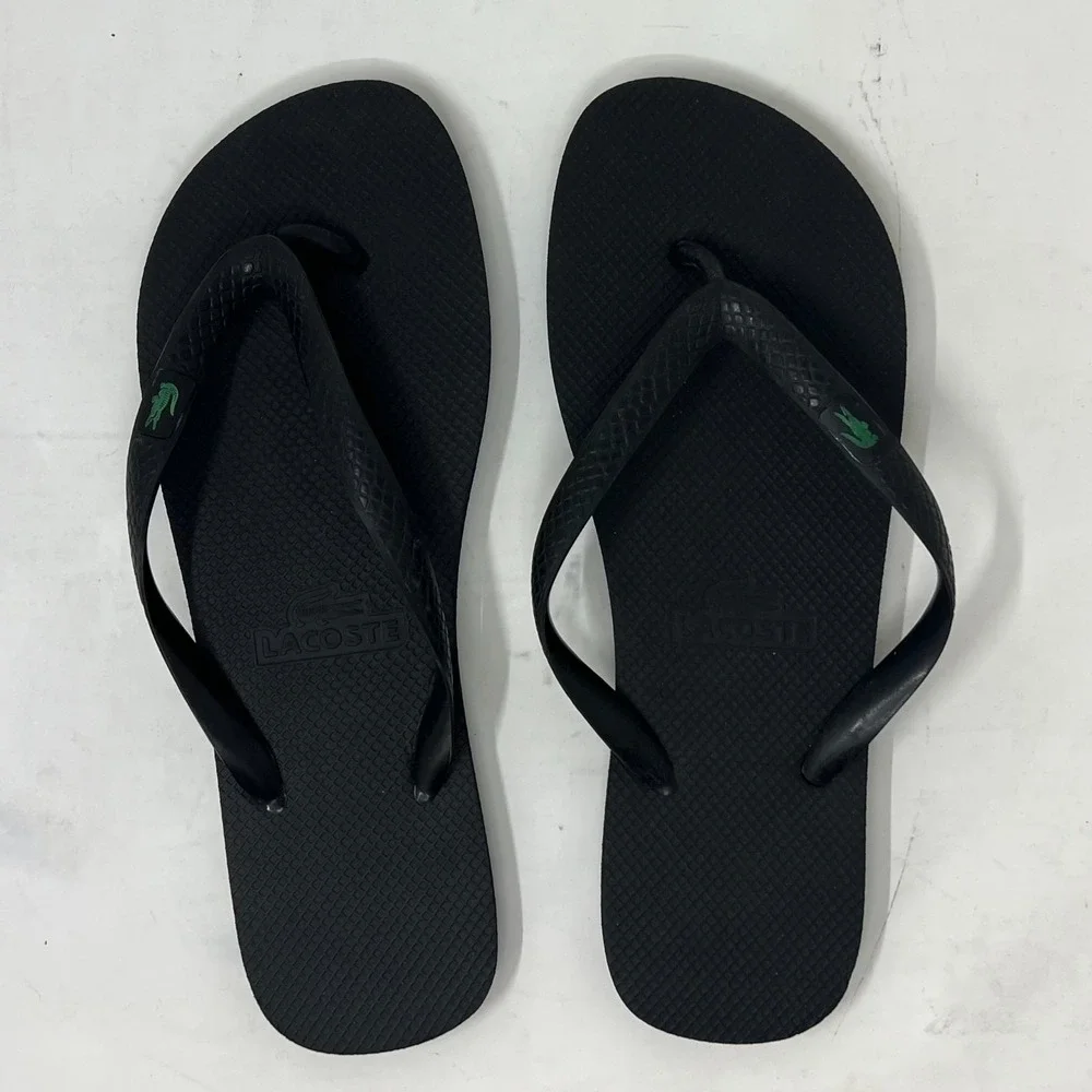 Lacoste Flip Flop Beach Sandals Black with Logo Men's US Size 12 VTG NEW